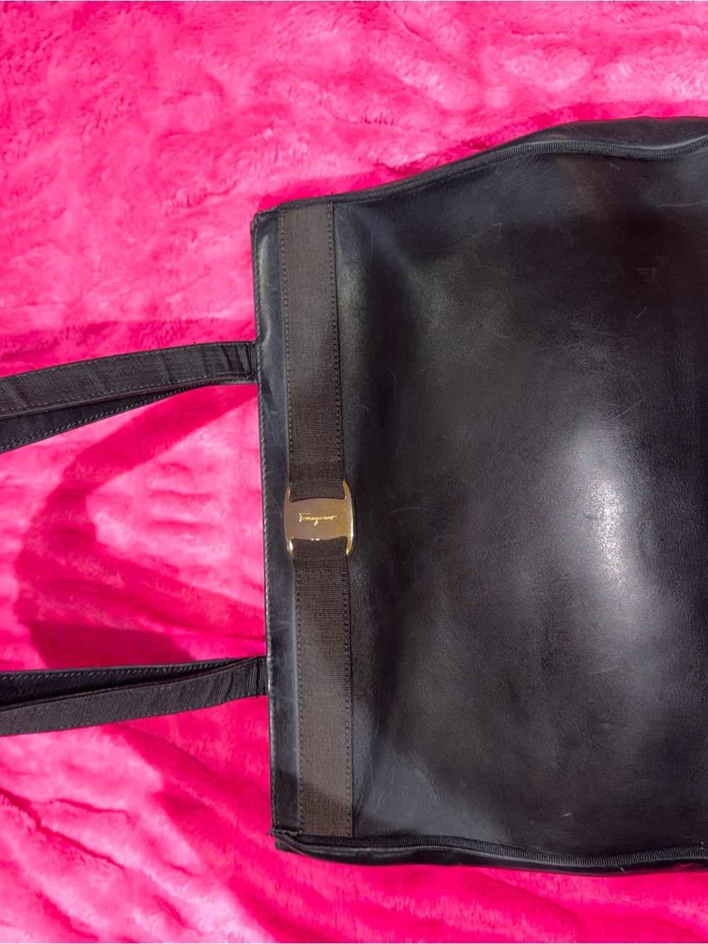 Black Ferragamo Leather Tote with Gold Accent